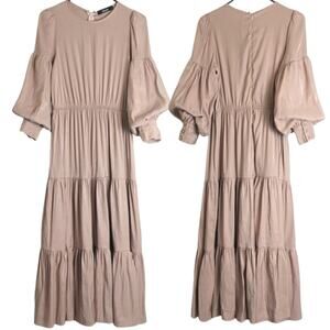 Romantic Cottagecore Maxi Ruffled Dress Peachy Shimmer Women's Size Medium